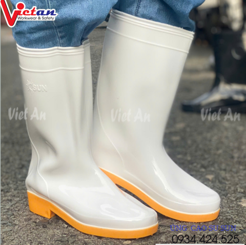 Ủng Cao Su SUN Trắng Đế Vàng