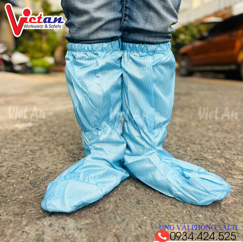 Ủng Vải Phòng Sạch Chống Tĩnh Điện Màu Xanh