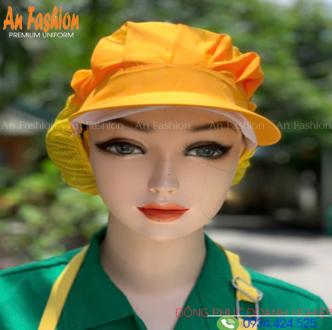 Nón Thực Phẩm Xếp Ly  Silk Màu Vàng Nghệ VANS-03