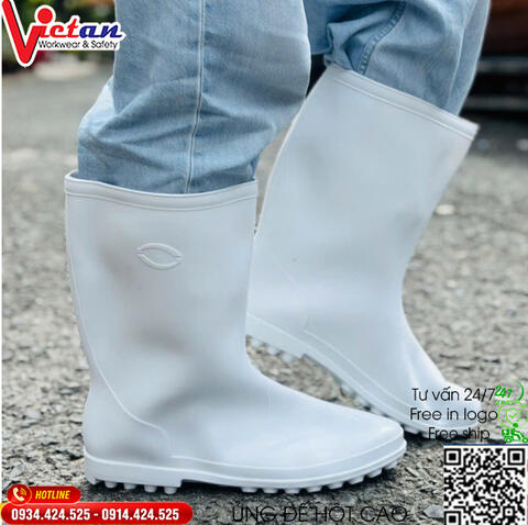 Ủng Cao Trắng Đế Hột  TGP 30Cm