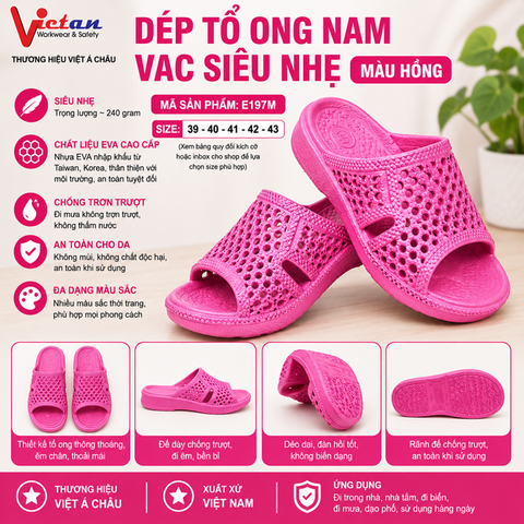 Dép Tổ Ong Nam EVA E197M (39-43) Màu Hồng
