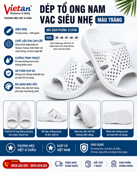 Dép Tổ Ong Nam EVA E197M (39-43) Màu Trắng