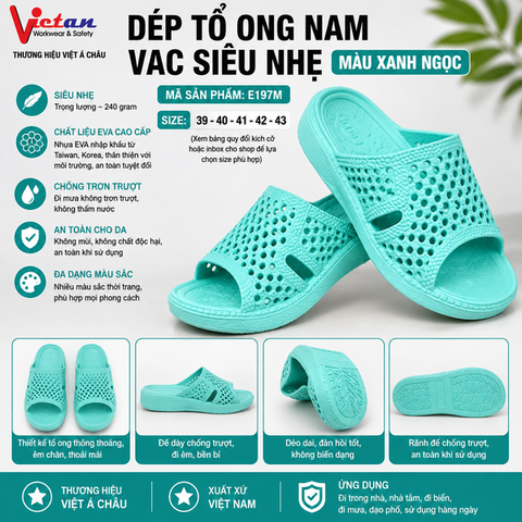 Dép Tổ Ong Nam EVA E197M (39-43) Màu Xanh