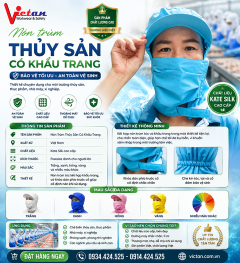 Nón Trùm Thủy Sản Có Khẩu Trang Màu Xám VAKT-08