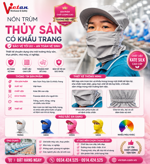 Nón Trùm Thủy Sản Có Khẩu Trang Màu Xám VAKT-07