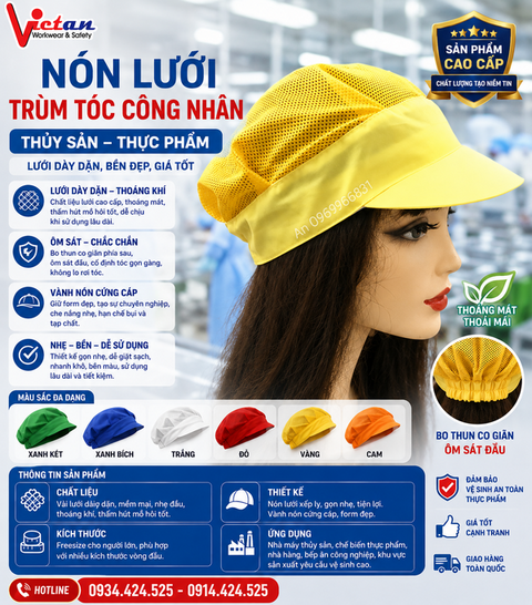 Nón Lưới Nửa Đầu Màu Vàng NLNĐ-03