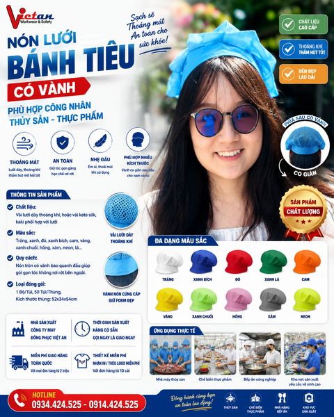 Nón Lưới Bánh Tiêu Có Vành Màu Xanh Biển NLCV-10