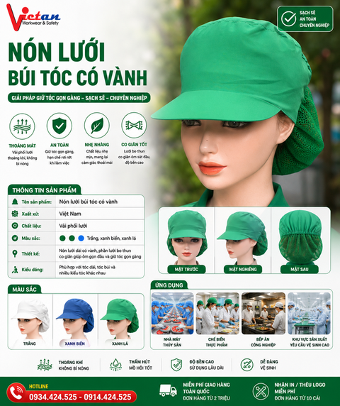 Nón Búi Tóc Silk Phối Lưới Màu Xanh Lá VANBT-09