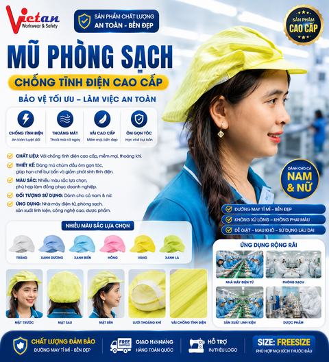 Nón Phòng Sạch Chống Tĩnh Điện Màu Vàng VAPS-04