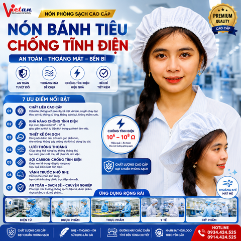 Nón Bánh Tiêu Phòng Sạch Tĩnh Điện Màu Trắng BTPS-01