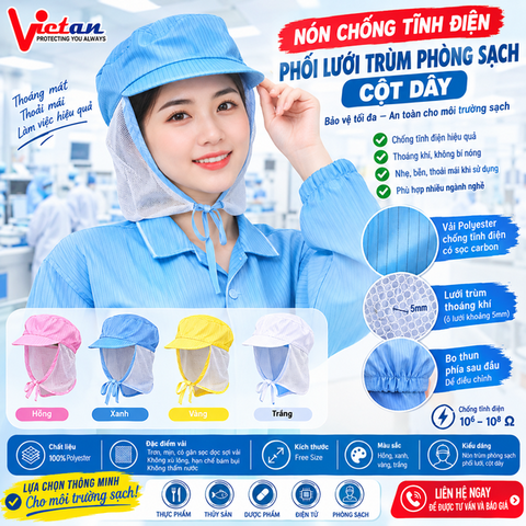 Nón Cột Dây Phòng Sạch Màu Xanh CDPS-01