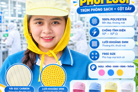 Nón Cột Dây Phòng Sạch Màu Vàng CDPS-03