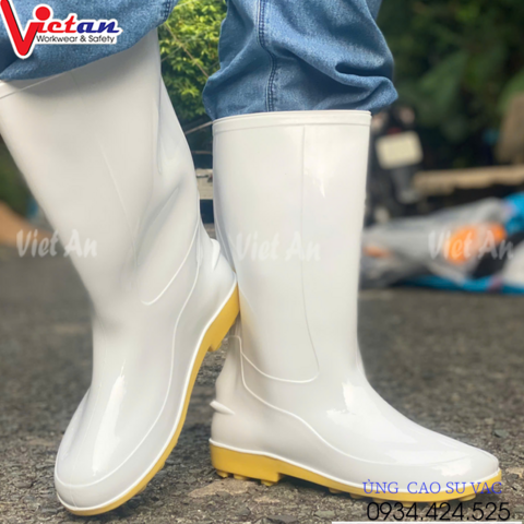 Ủng Cao Su VAC Trắng Đế Vàng