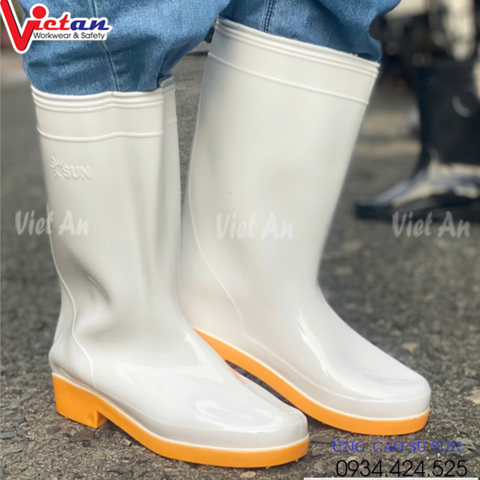 Ủng Cao Su SUN Trắng Đế Vàng