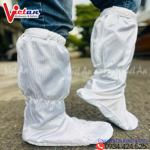 Ủng Vải Phòng Sạch Chống Tĩnh Điện Màu Trắng
