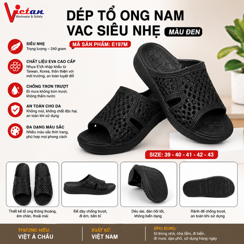 Dép Tổ Ong Nam EVA E197M (39-43) Màu Đen