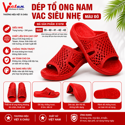 Dép Tổ Ong Nam EVA E197M (39-43) Màu Đỏ