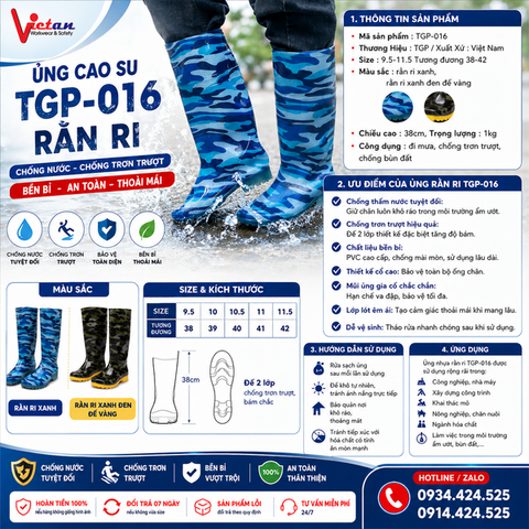 Ủng Rằn Ri TGP 016 Chống Nước -Chống Trơn Bền Bỉ