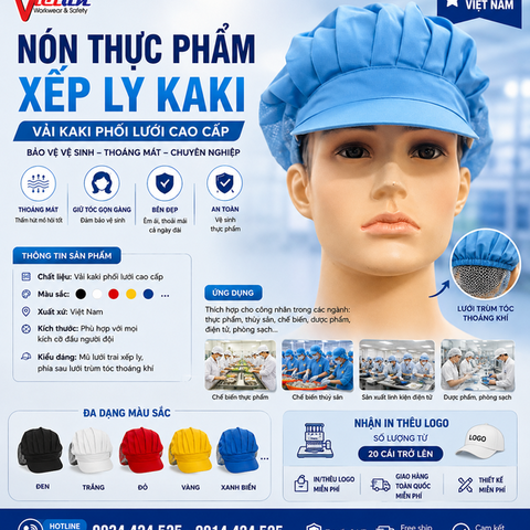 Nón Thực Phẩm Xếp Ly Kaki Màu Xanh Biển VAXL-16