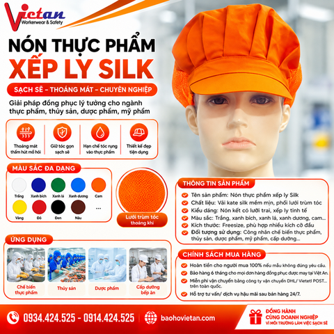 Nón Thực Phẩm Xếp Ly Silk Màu Cam VANS-07