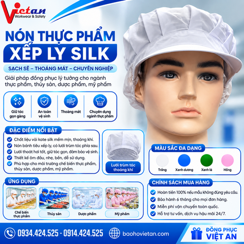 Nón Thực Phẩm Xếp Ly Silk Màu Trắng VANS-01