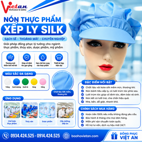 Nón Thực Phẩm Xếp Ly Silk Màu Xanh Biển VANS-04