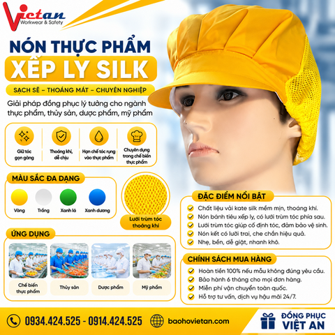 Nón Thực Phẩm Xếp Ly  Silk Màu Vàng Nghệ VANS-03