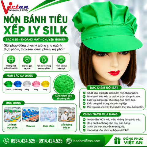 Nón Thực Phẩm Xếp Ly Silk Màu Xanh Lá VANS-09