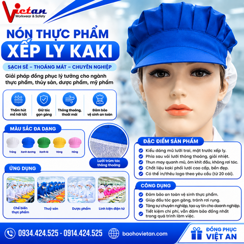 Nón Thực Phẩm Xếp Ly Kaki Màu Xanh Bích VAXL-13