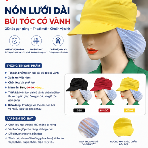 Nón Búi Tóc Phối Lưới Màu Vàng VANBT-03