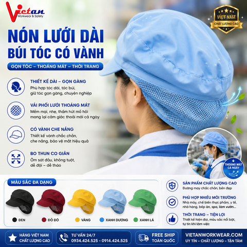 Nón Búi Tóc Silk  Phối Lưới Màu Xanh Biển VANBT-08
