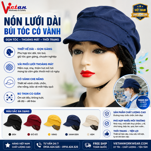 Nón Búi Tóc Kaki Phối Lưới Màu Xanh Đen VANBT-06