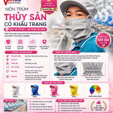Nón Trùm Thủy Sản Có Khẩu Trang Màu Xám VAKT-07