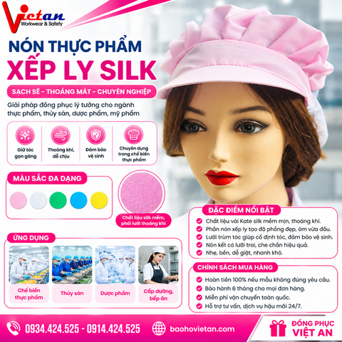 Nón Thực Phẩm Xếp Ly Silk Màu Hồng VANS-08