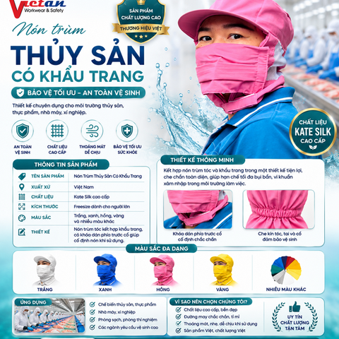 Nón Trùm Thủy Sản Có Khẩu Trang Màu Hồng VAKT-06