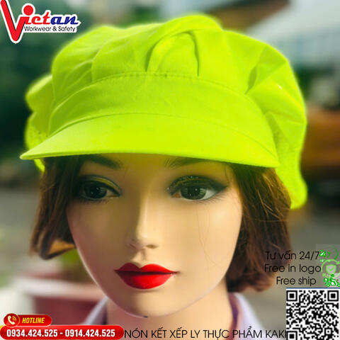 Nón Thực Phẩm Xếp Ly Kaki Màu Xanh Neon VAXL-02