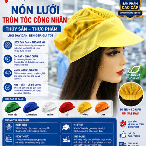 Nón Lưới Nửa Đầu Màu Vàng NLNĐ-03