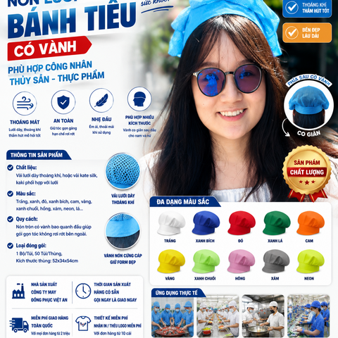 Nón Lưới Bánh Tiêu Có Vành Màu Xanh Biển NLCV-10