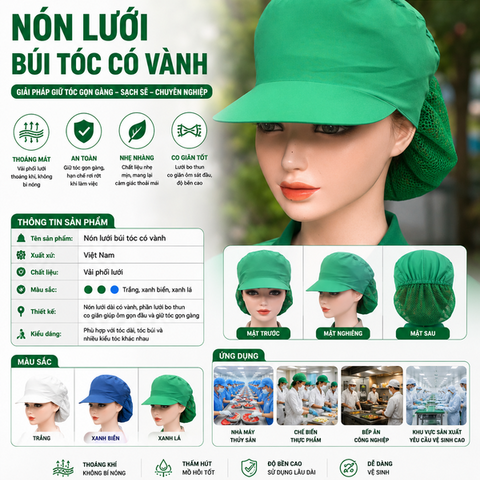 Nón Búi Tóc Silk Phối Lưới Màu Xanh Lá VANBT-09