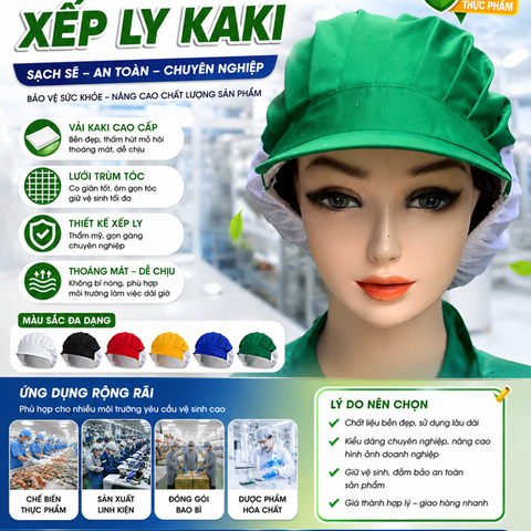 Nón Thực Phẩm Xếp Ly Kaki Xanh Lá VAXL-15