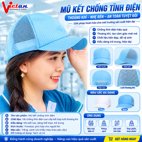 Nón Kết Lưỡi Trai Phòng Sạch Màu Xanh VALT-02