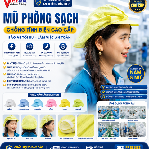 Nón Phòng Sạch Chống Tĩnh Điện Màu Vàng VAPS-04