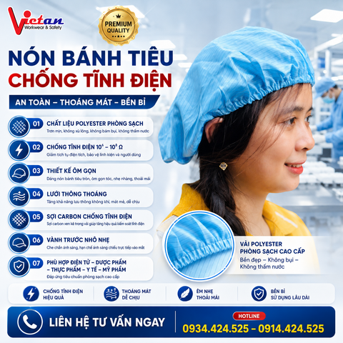 Nón Bánh Tiêu Phòng Sạch Tĩnh Điện Màu Xanh BTPS-02