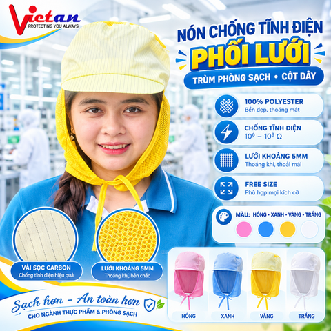 Nón Cột Dây Phòng Sạch Màu Vàng CDPS-03