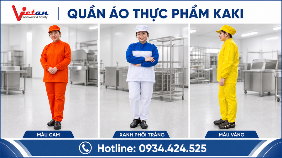 Quần Áo Thực Phẩm Kaki Trụ Kéo- Đồng Phục Bảo Hộ Cho Nhà Máy & Xưởng Chế Biến