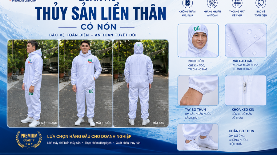 Quần Áo Thủy Sản Liền Thân Có Nón: Giải Pháp Đồng Phục Gọn Gàng Cho Nhà Máy Chế Biến