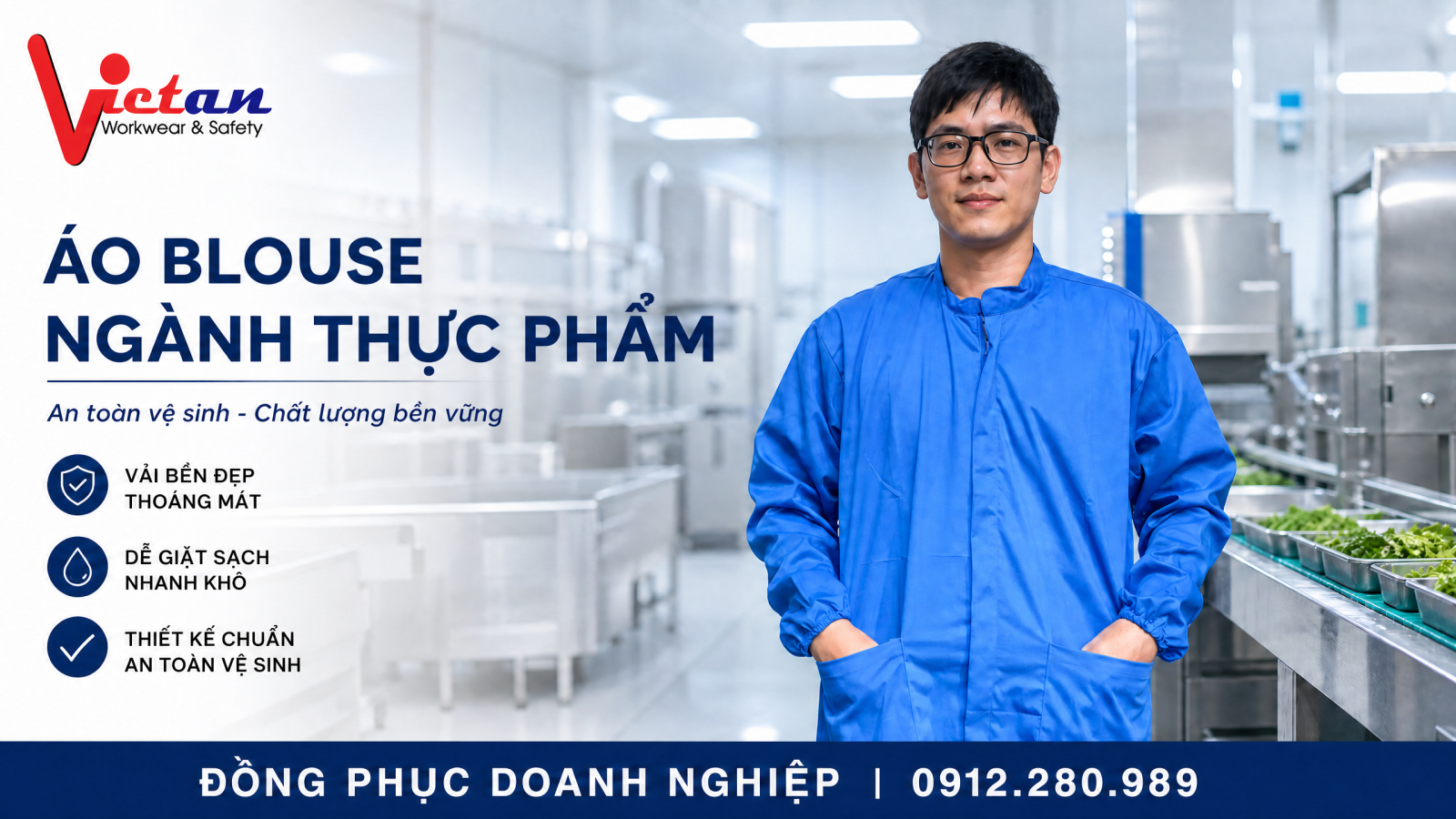 Áo blouse thực phẩm Việt An luông là lựa chọn ưu tiên hàng đầu của các nhà máy, xưởng thực phẩm