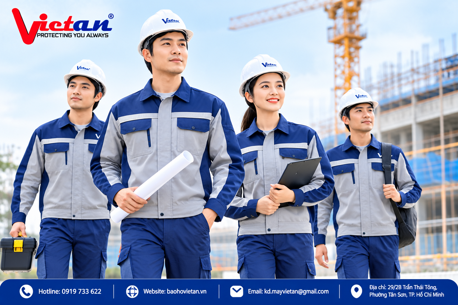 Mẫu quần áo bảo hộ công trường màu xám đỏ, thiết kế hiện đại và chắc chắn, phù hợp cho công nhân xây dựng, kỹ thuật viên và nhân sự làm việc tại công trình. Màu sắc nổi bật giúp tạo hình ảnh đồng bộ, chuyên nghiệp cho doanh nghiệp.