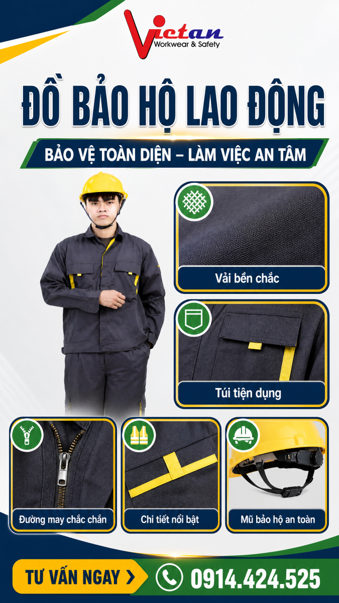Đồ bảo hộ với thiết kế tiện dụng, thoải mái đảm bảo sự an toàn cho người lao động
