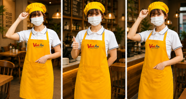 Tạp dề nhà hàng luôn là lựa chọn hàng đầu trong ngành dịch vụ ăn uống với thiết kế riêng vừa đảm bảo tính tiện dụng vừa thể hiện phong cách thương hiệu cho doanh nghiệp